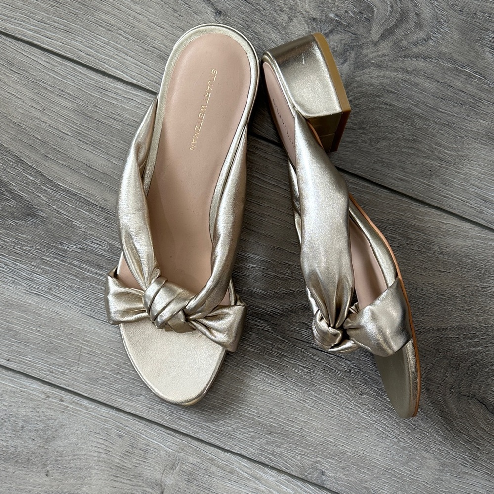 Stuart Weitzman Metallic Bow Heels 11 NEW